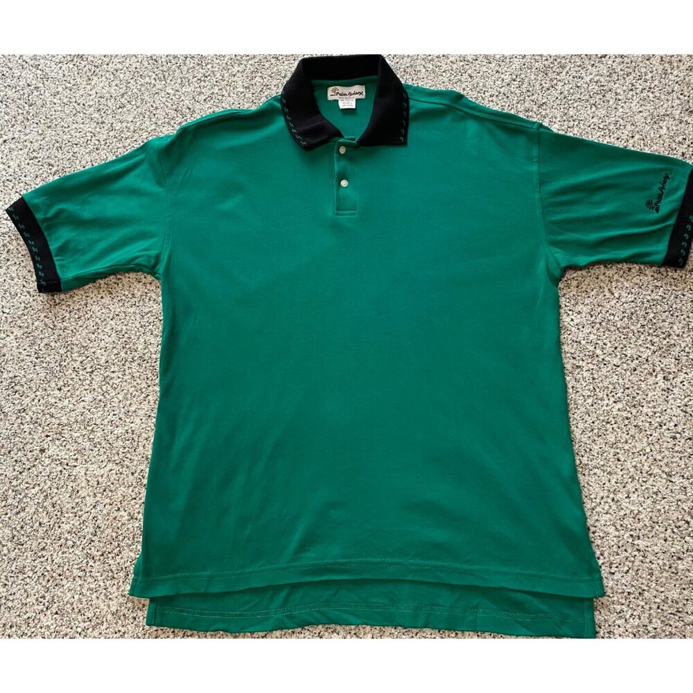 Vintage Palm Springs USA Embroidery Polo Shirt Colorblock Y2K Men Large Green